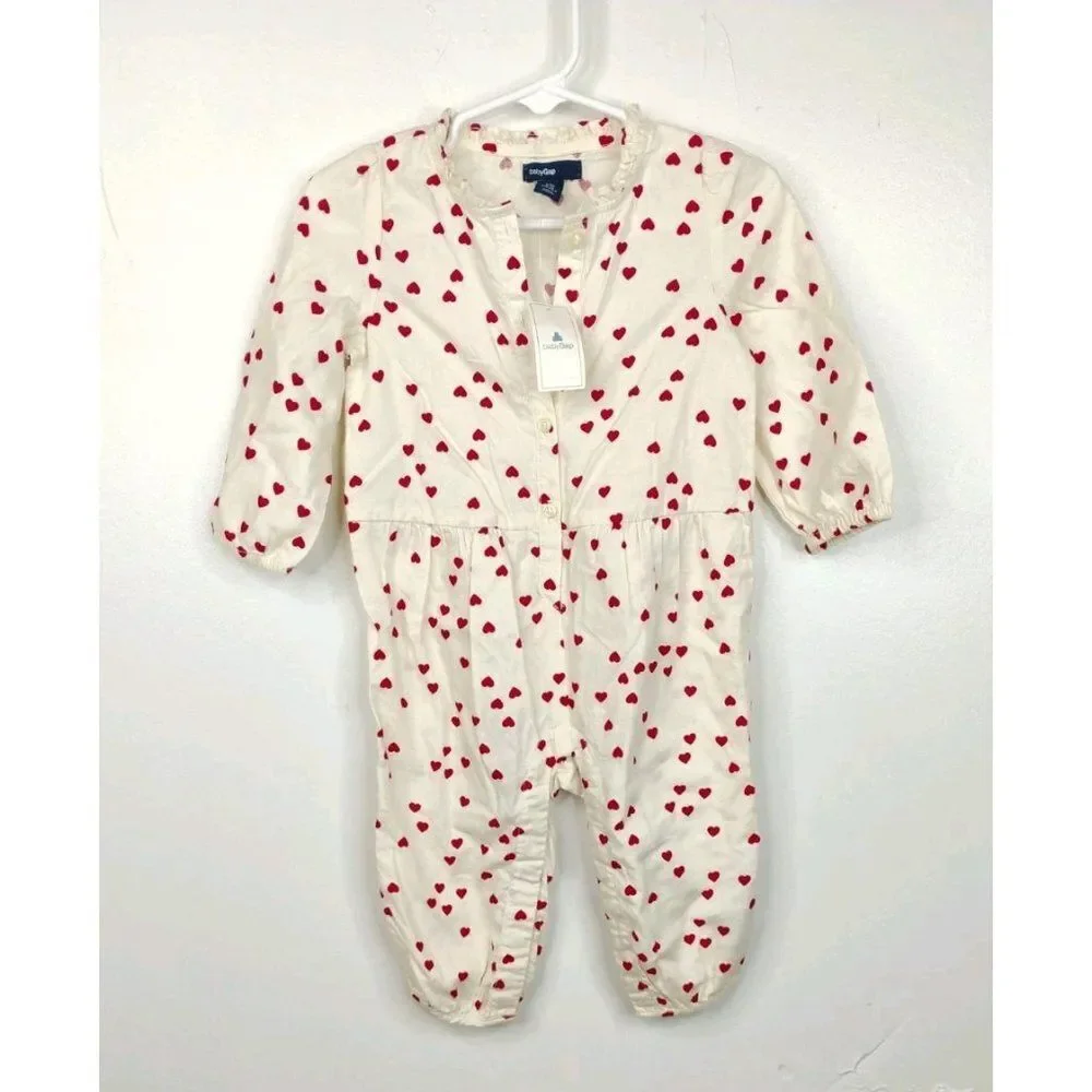babyGap 6-12 Months Hearts Love Long Sleeve Onesie Ivory and Red